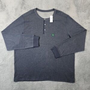 LL Bean Waffle Knit Henley Shirt Mens XXXL Tall Classic Navy Blue Heather NWT